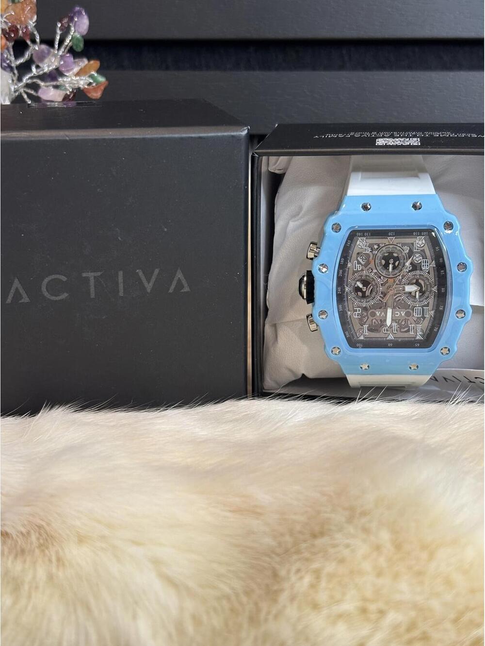 Activa Blue and White Chronograph Watch with Transparent Dial